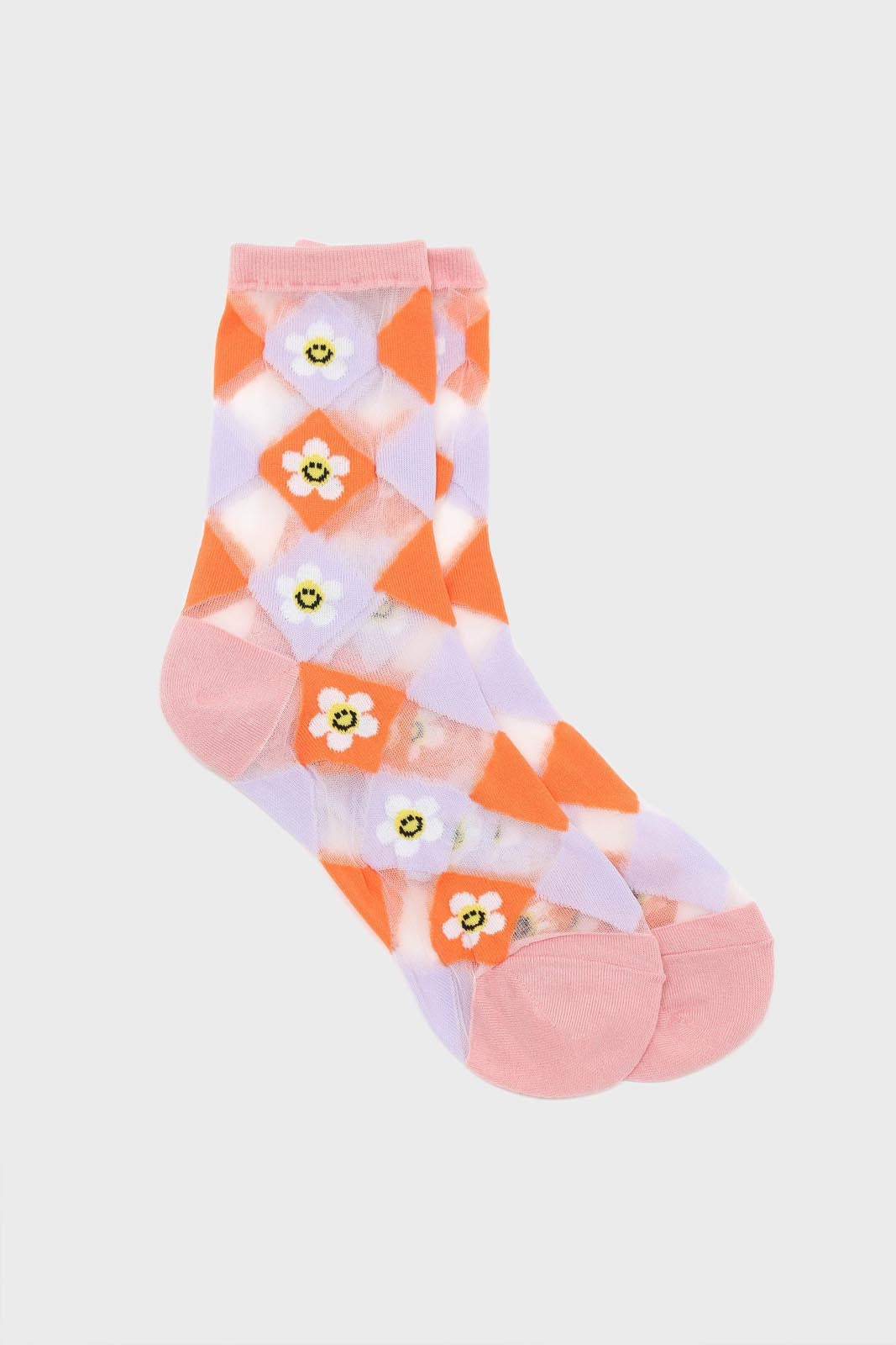 Orange and white diamond smily daisy sheer socks