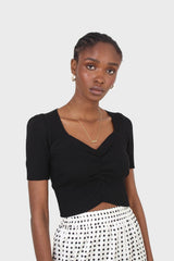 Black ruched front knitted top