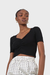Black ruched front knitted top