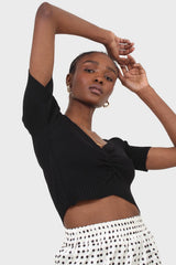 Black ruched front knitted top