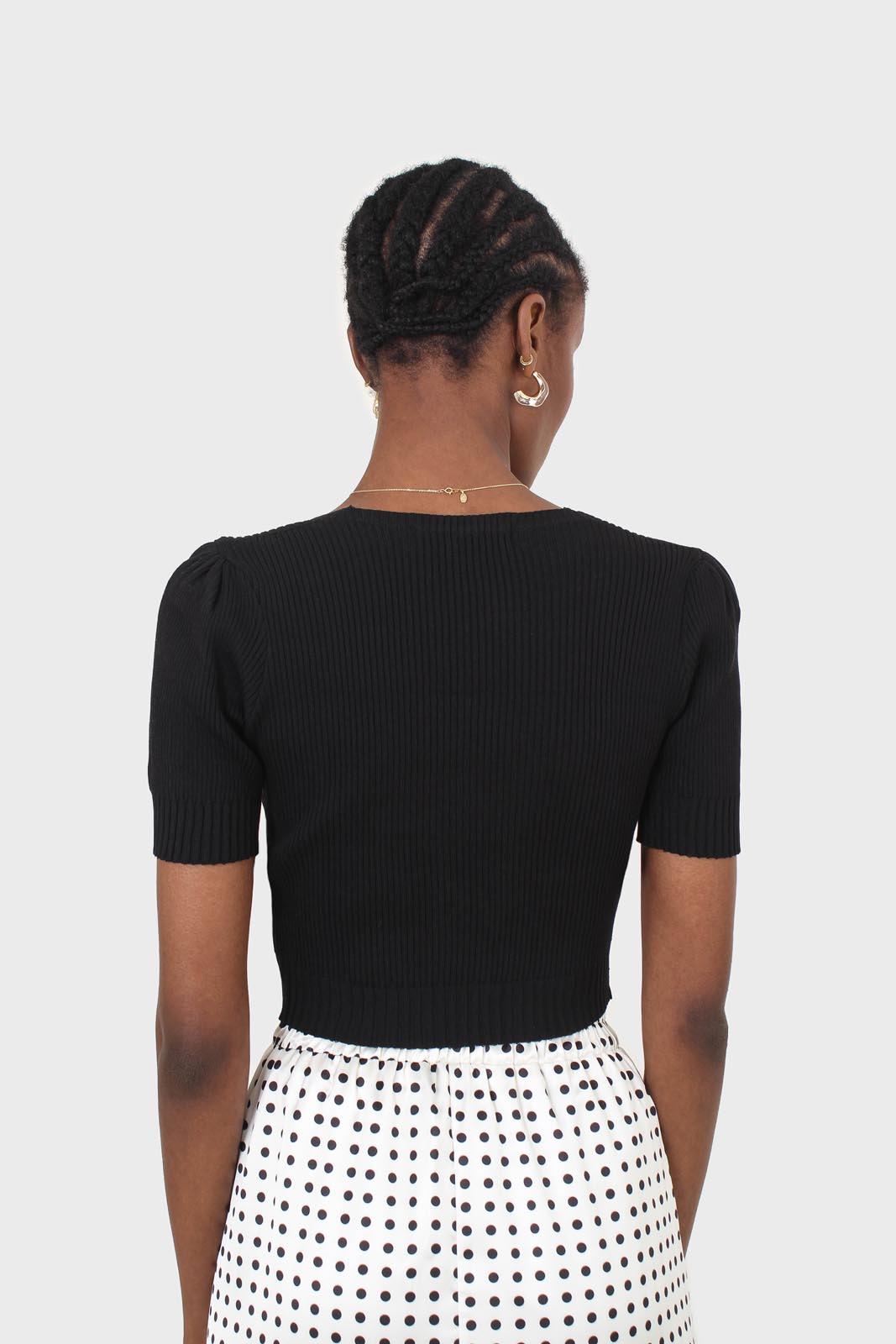 Black ruched front knitted top