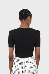 Black ruched front knitted top