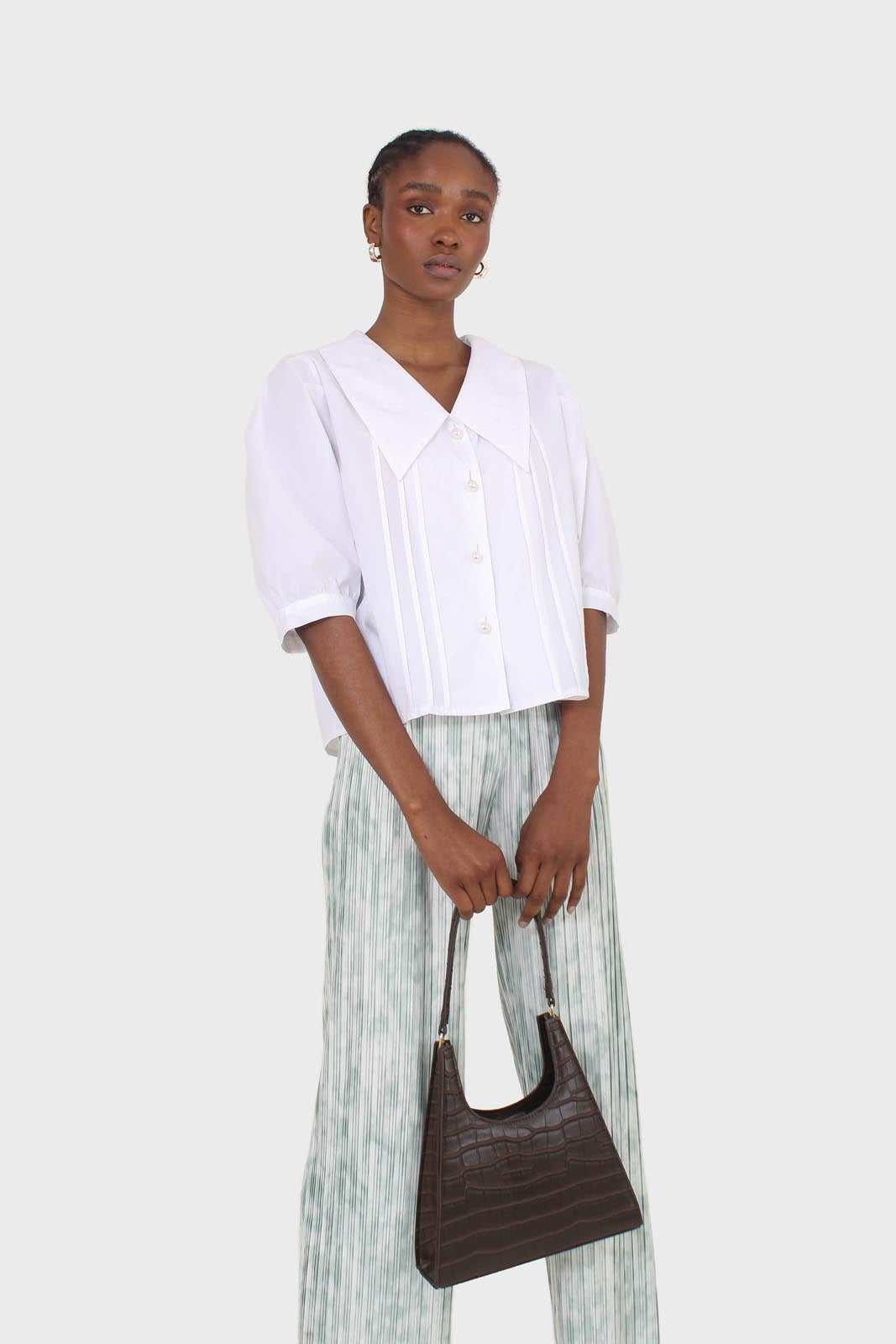 Green and ivory ribbed tie dye trousers