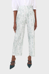 Green and ivory ribbed tie dye trousers