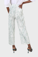 Green and ivory ribbed tie dye trousers