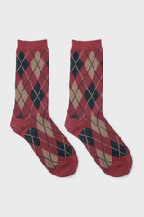 Pink blue and beige argyle socks