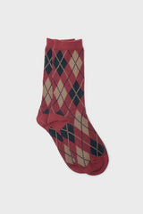 Pink blue and beige argyle socks