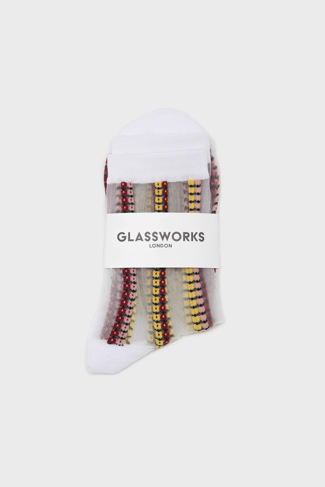 Burgundy and yellow floral stripe sheer socks