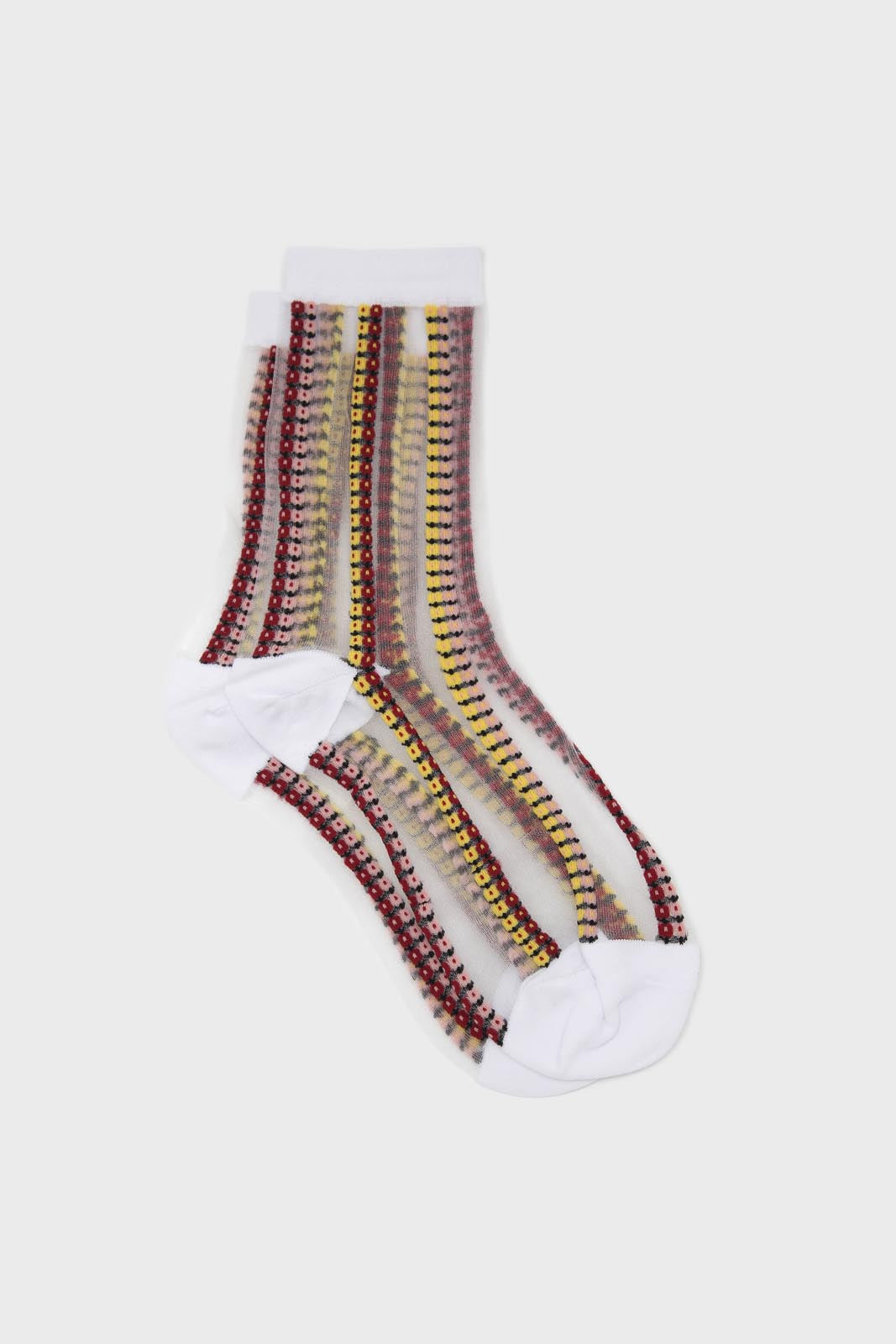 Burgundy and yellow floral stripe sheer socks