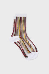Burgundy and yellow floral stripe sheer socks