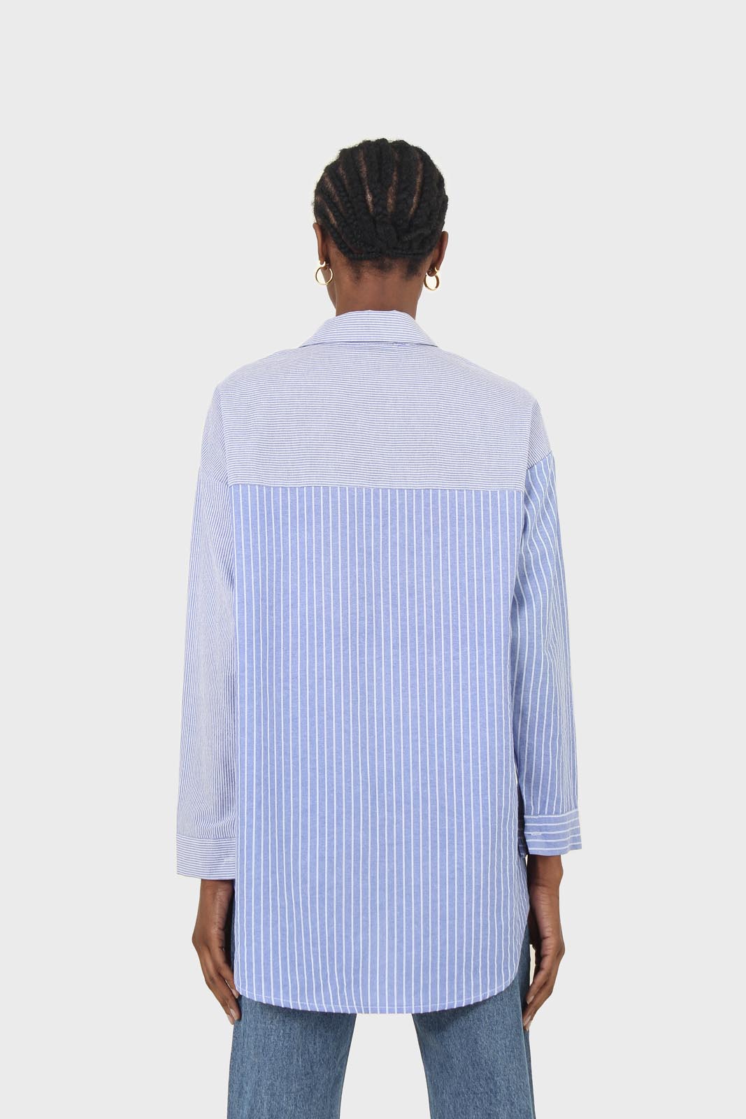 Blue and white multistripe loose fit shirt