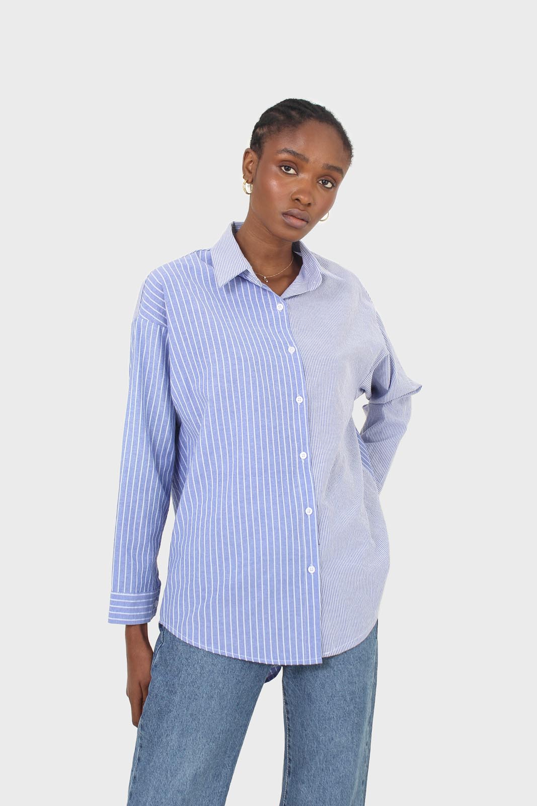 Blue and white multistripe loose fit shirt