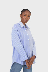 Blue and white multistripe loose fit shirt