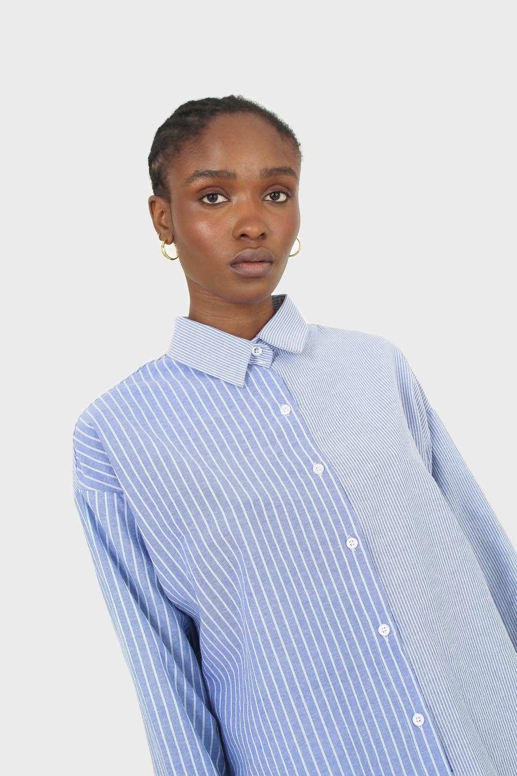 Blue and white multistripe loose fit shirt