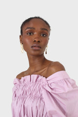 Purple ruched puff sleeve cropped top
