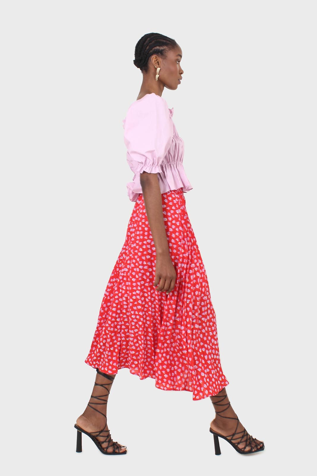 Purple ruched puff sleeve cropped top