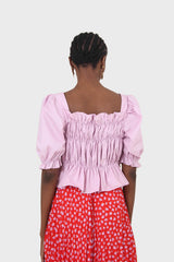 Purple ruched puff sleeve cropped top