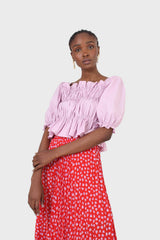 Purple ruched puff sleeve cropped top