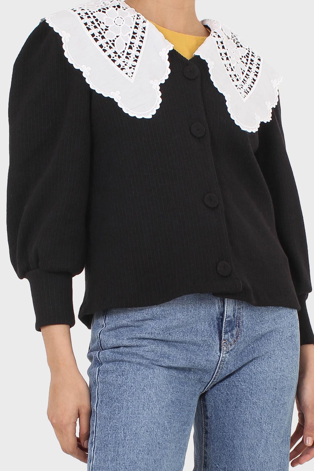 Black and ivory detachable lace collar cardigan