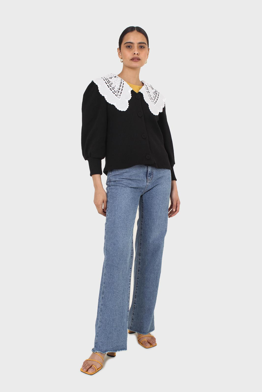 Black and ivory detachable lace collar cardigan