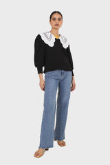 Black and ivory detachable lace collar cardigan