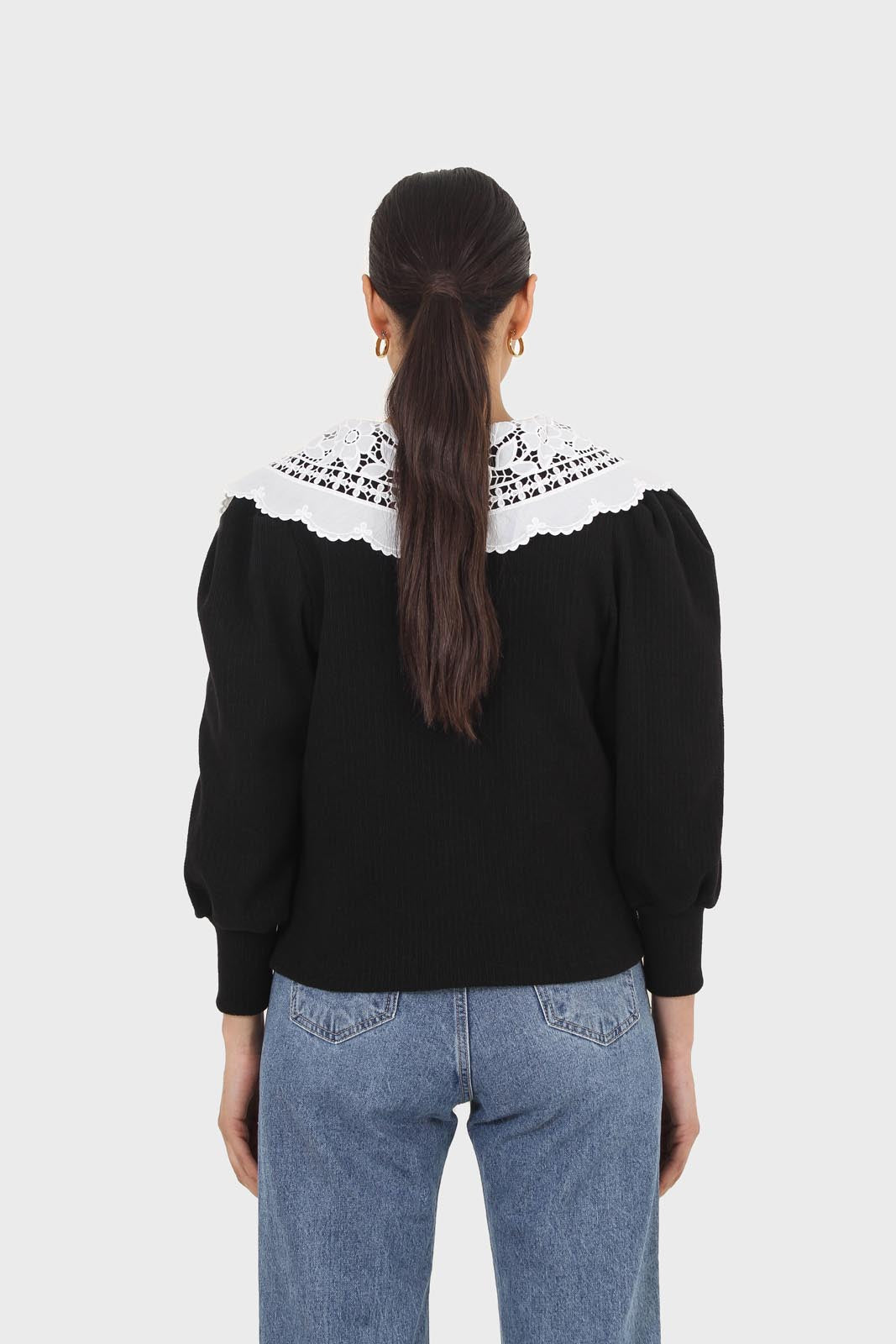 Black and ivory detachable lace collar cardigan