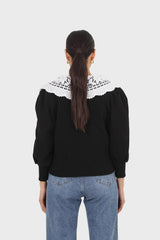 Black and ivory detachable lace collar cardigan
