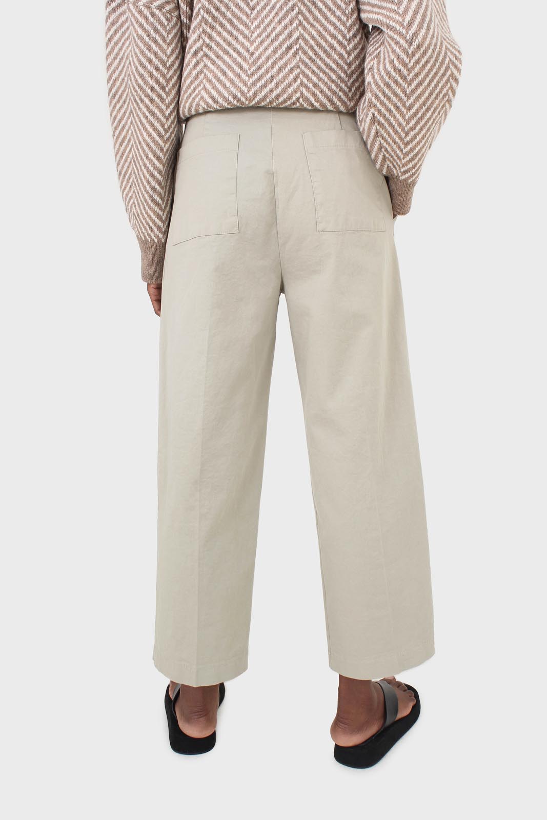 Khaki pleat front adjustable waistband trousers