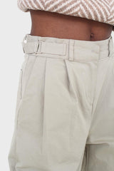 Khaki pleat front adjustable waistband trousers