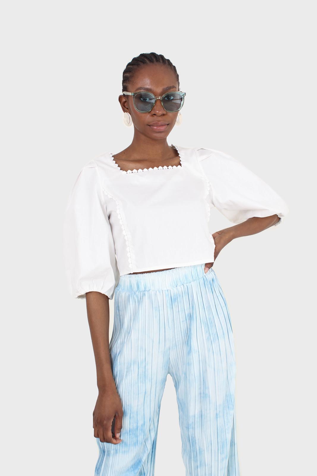Ivory square neckline princess seam lace blouse
