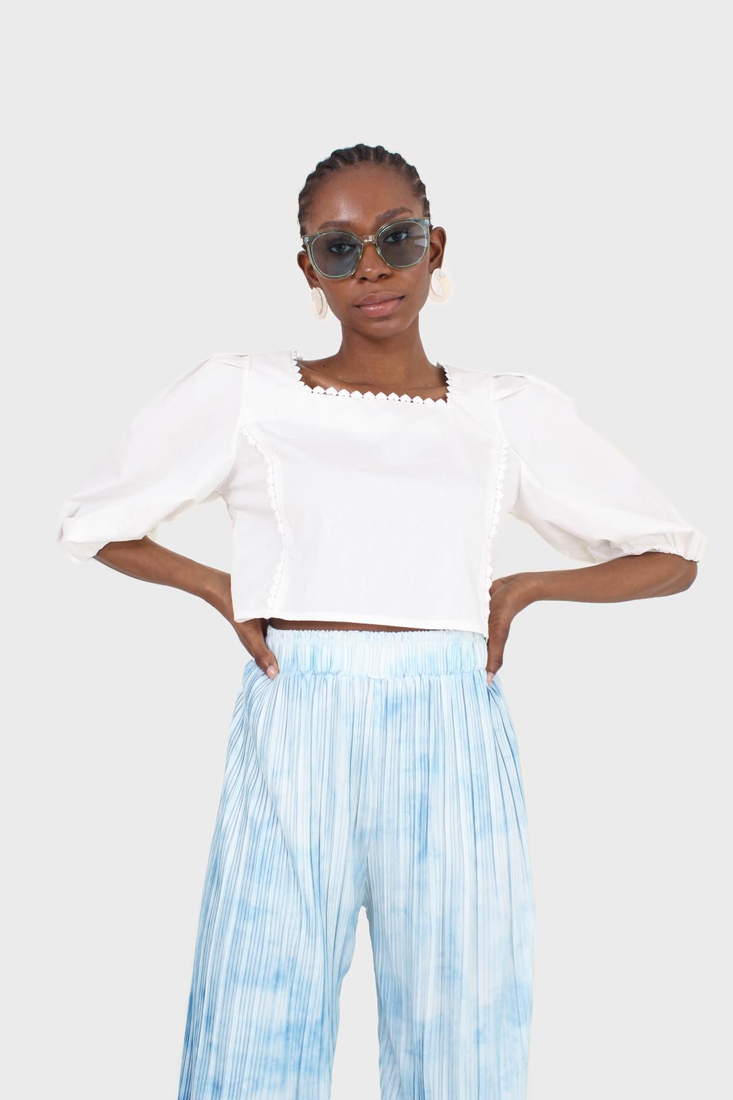 Ivory square neckline princess seam lace blouse