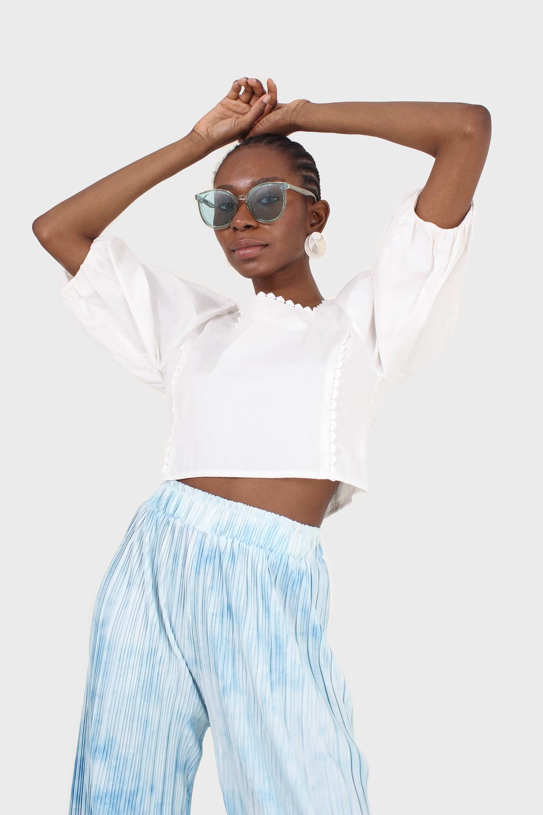 Ivory square neckline princess seam lace blouse