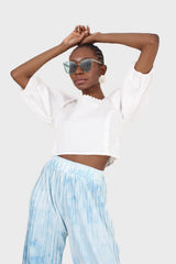 Ivory square neckline princess seam lace blouse