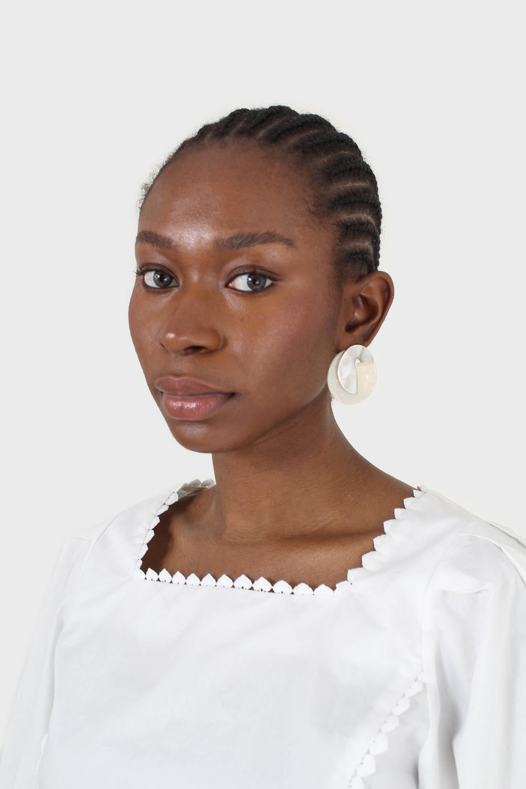 Ivory square neckline princess seam lace blouse
