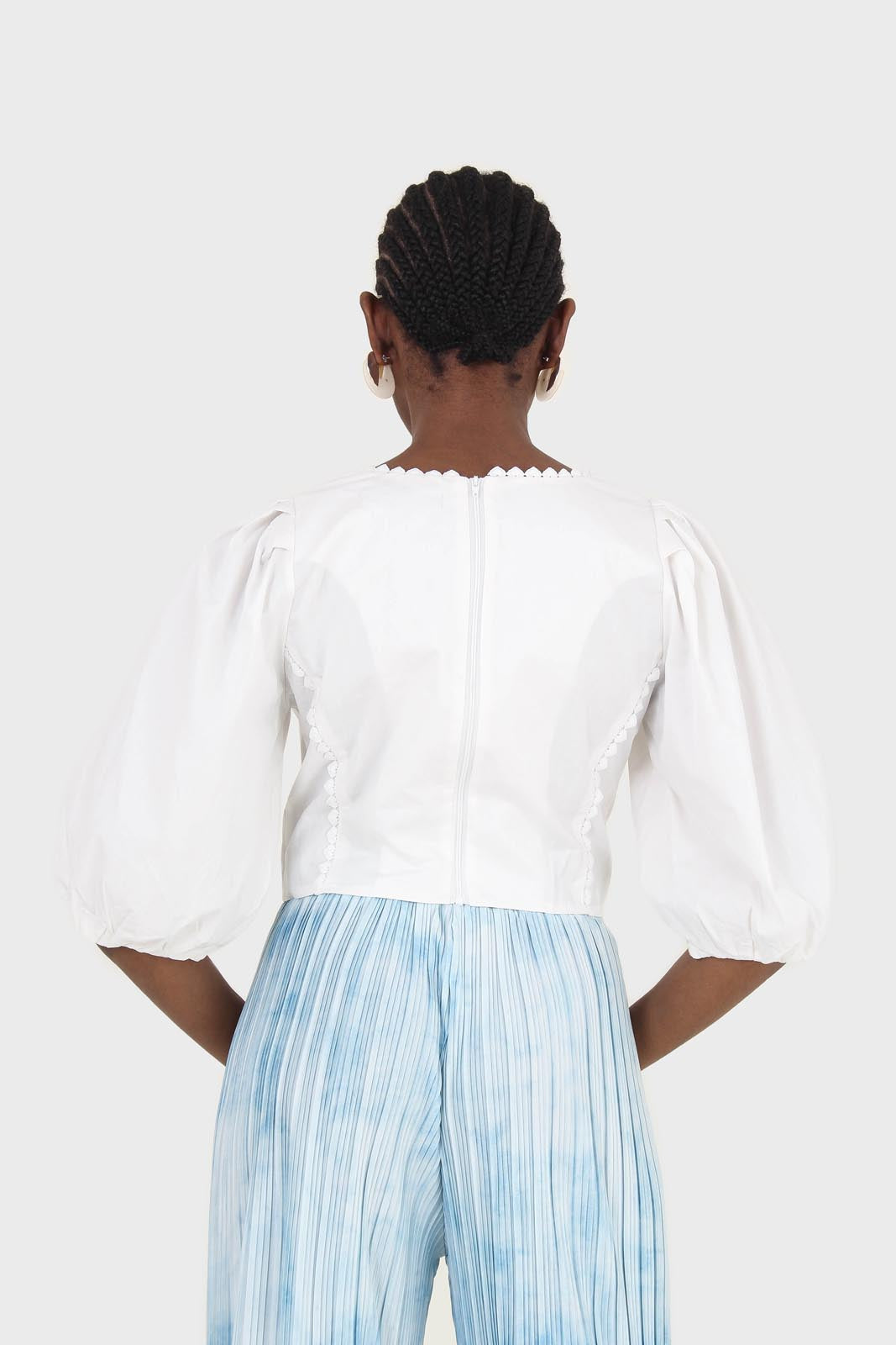 Ivory square neckline princess seam lace blouse