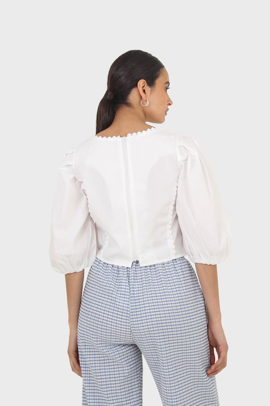 Ivory square neckline princess seam lace blouse