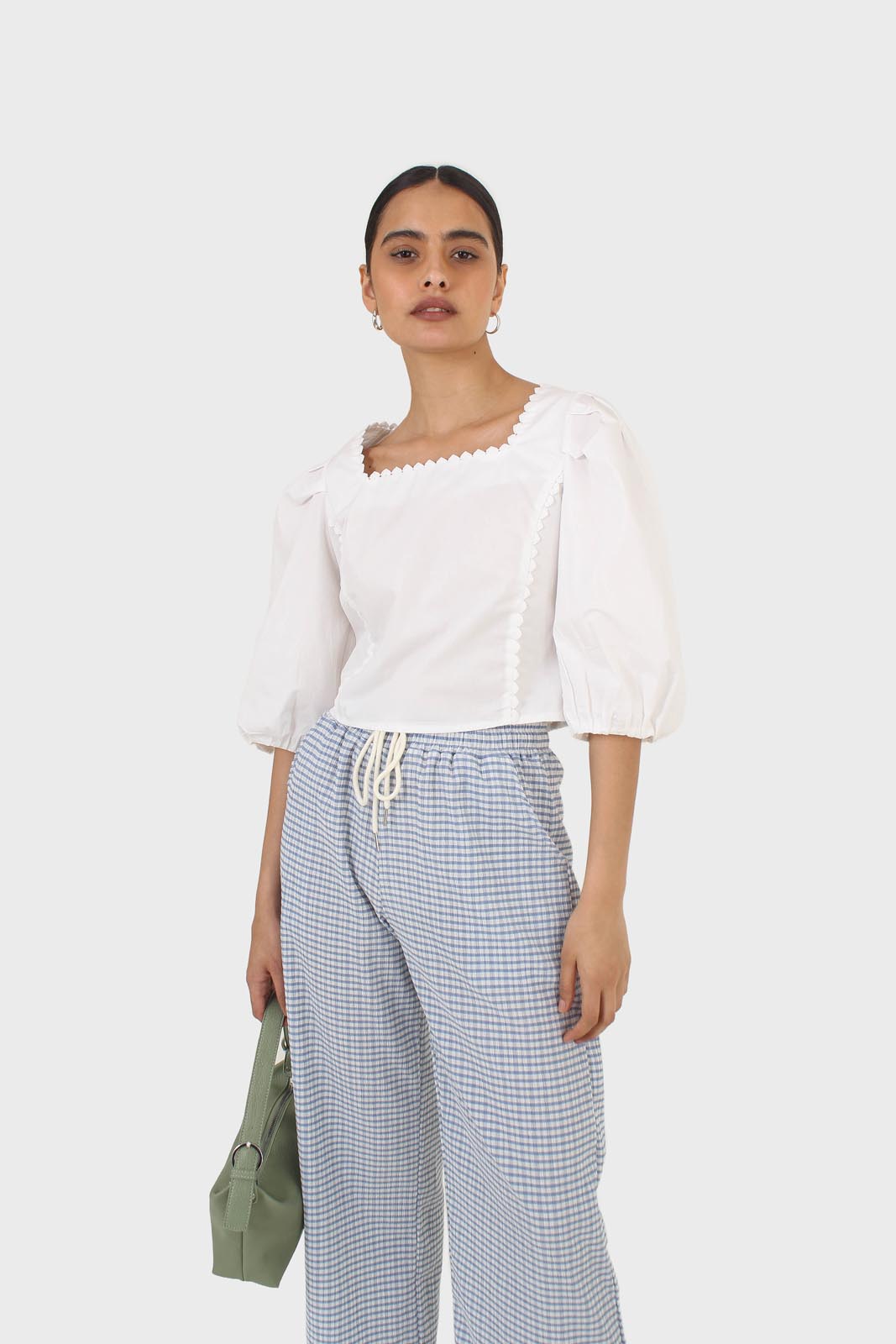 Ivory square neckline princess seam lace blouse
