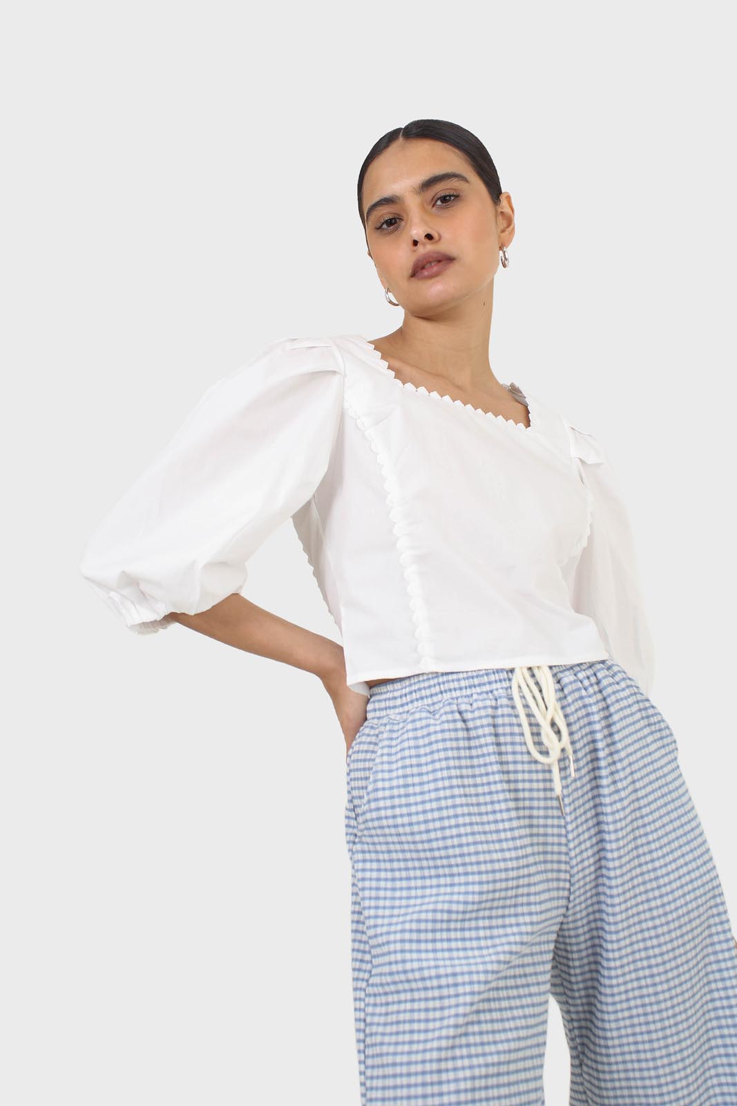 Ivory square neckline princess seam lace blouse