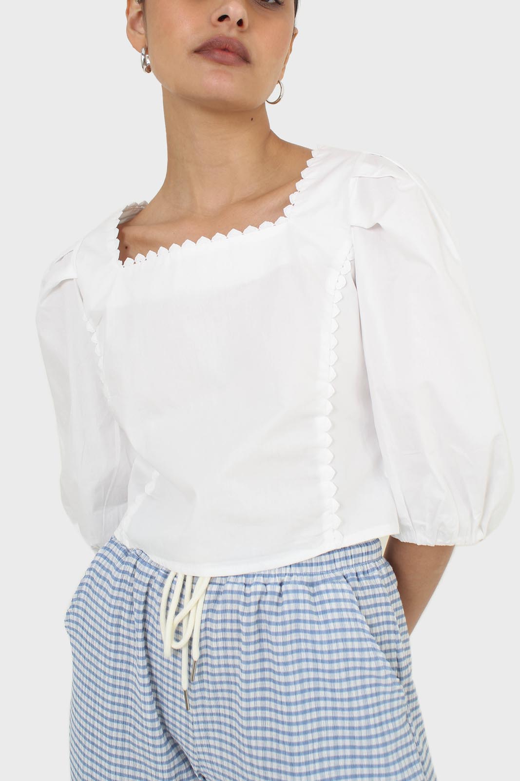 Ivory square neckline princess seam lace blouse