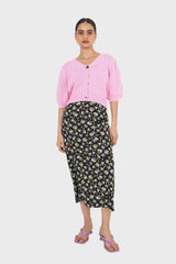 Pink flower button cardigan