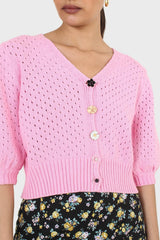 Pink flower button cardigan