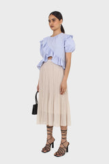 Sky blue asymmetric frill short sleeved top