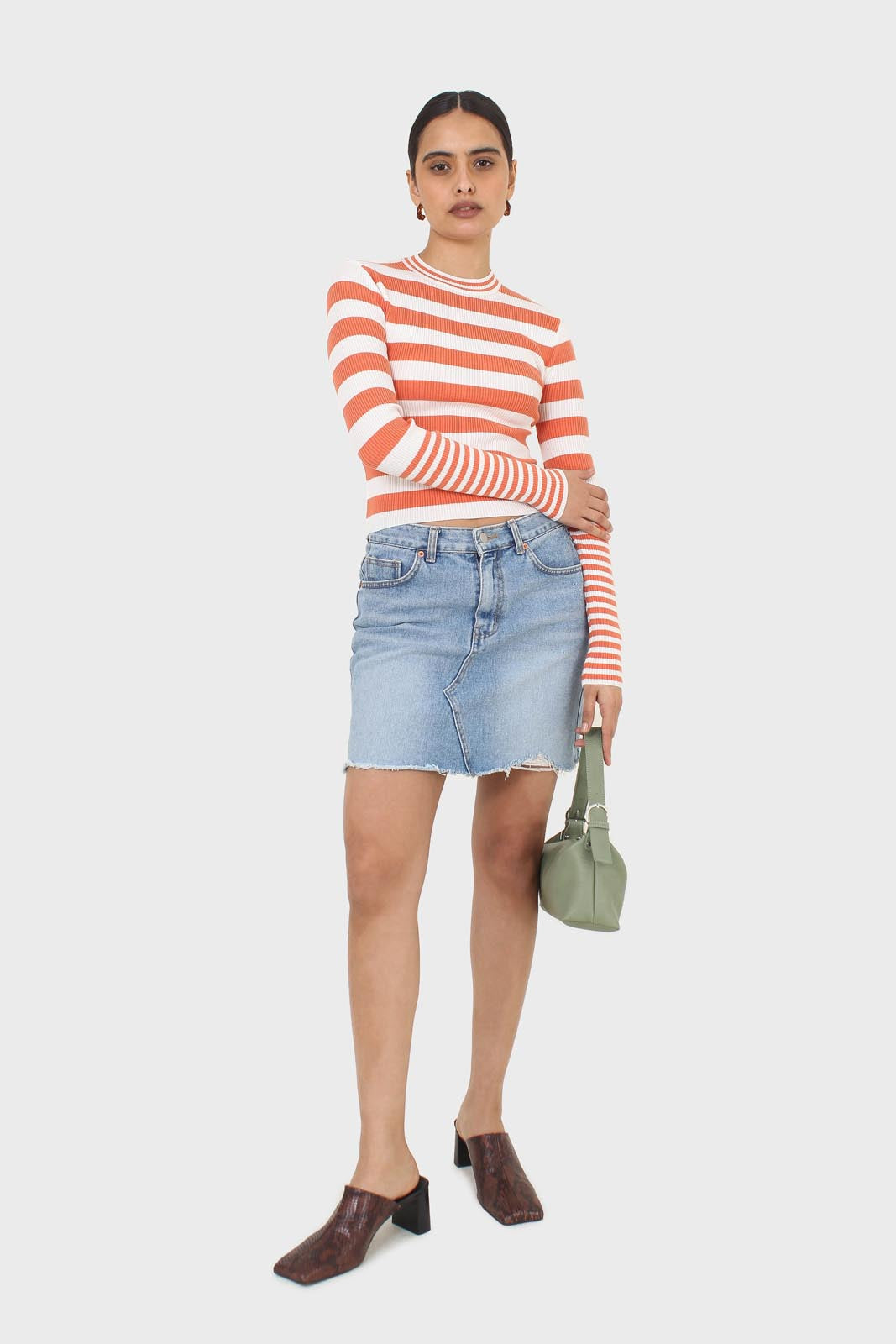 Orange and white breton stripe long sleeved top