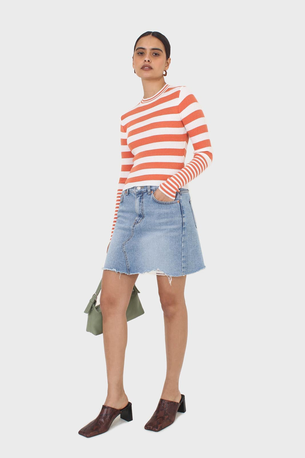Orange and white breton stripe long sleeved top