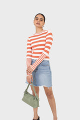 Orange and white breton stripe long sleeved top