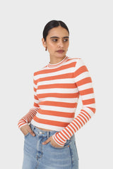 Orange and white breton stripe long sleeved top
