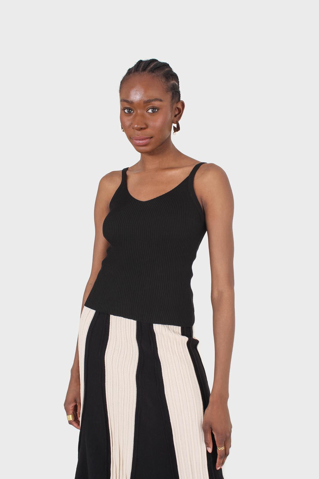 Black v-neck knit tank