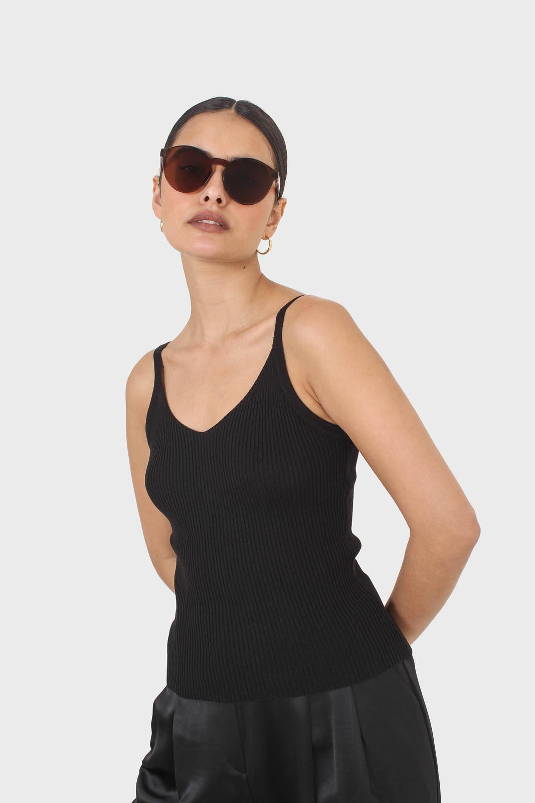 Black v-neck knit tank