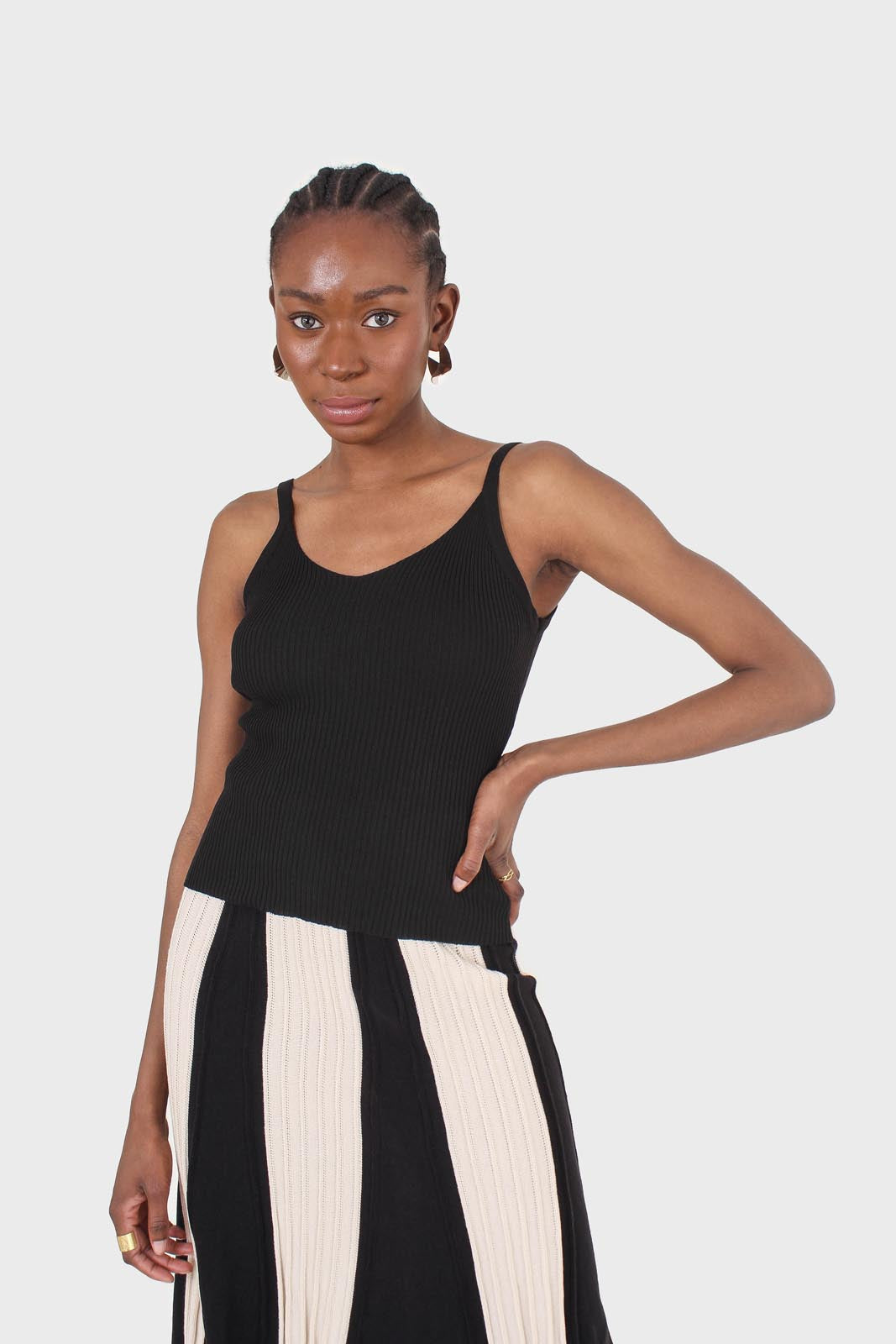 Black v-neck knit tank