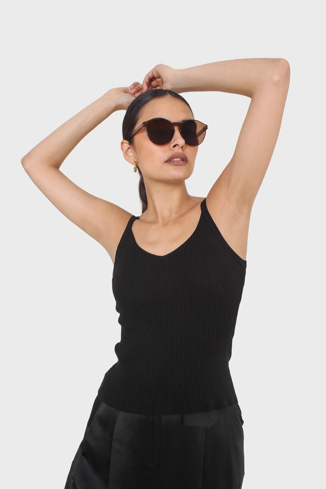 Black v-neck knit tank